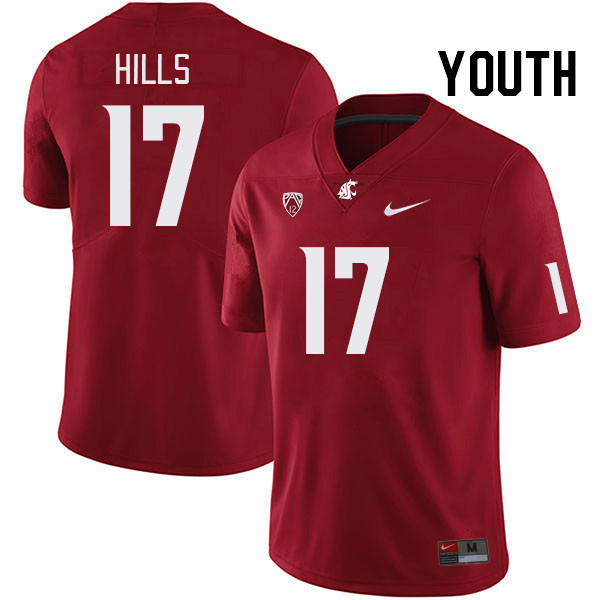 Youth #17 Brandon Hills Washington State Cougars College Football Jerseys Stitched Sale-Crimson - Click Image to Close